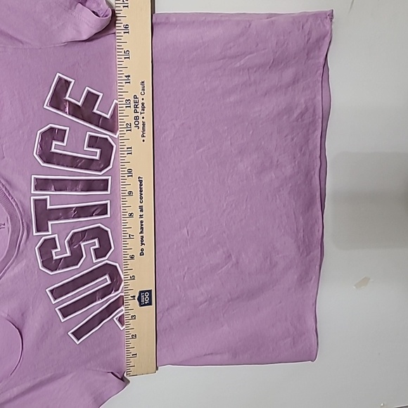 JUSTICE Lavender Purple Crop Tee Shirt Cold Shoulder Short Sleeve - Size 12 - Picture 10 of 10